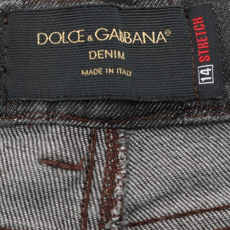 Pre Owned Dolce & Gabbana Charcoal Grey Distressed Denim Fit 14 Stretch Jeans L