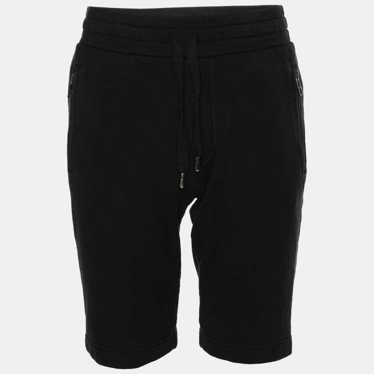 Pre Owned Dolce & Gabbana Cotton Knit DG Embroidered Drawstring Shorts XS