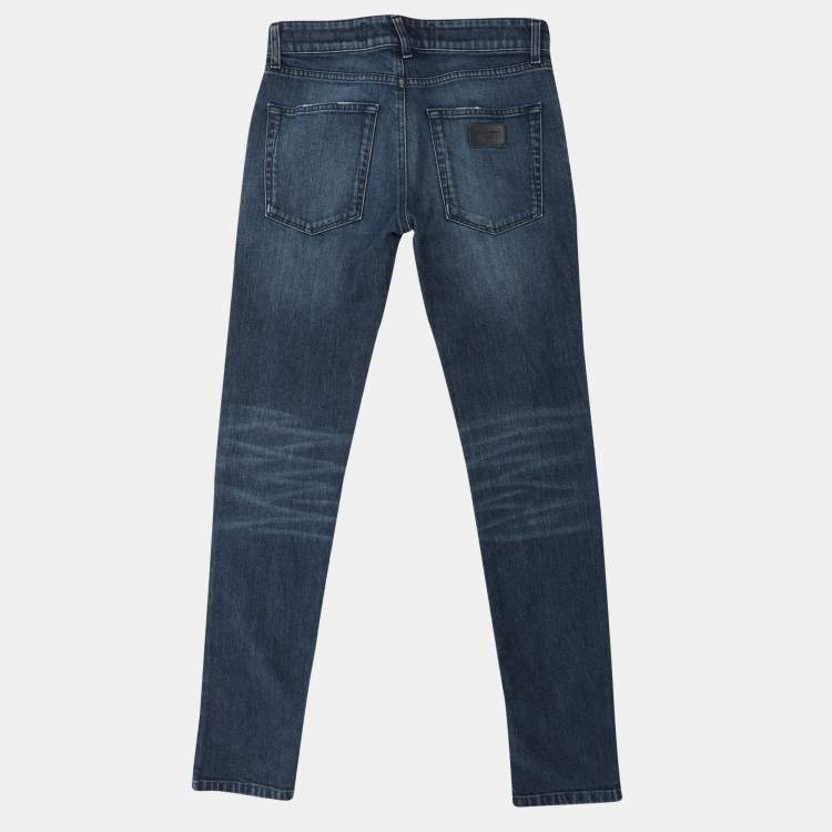 Pre Owned Dolce & Gabbana Blue Cotton Plaque Jeans XS