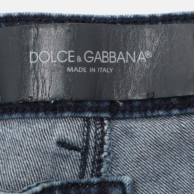 Pre Owned Dolce & Gabbana Blue Cotton Plaque Jeans XS
