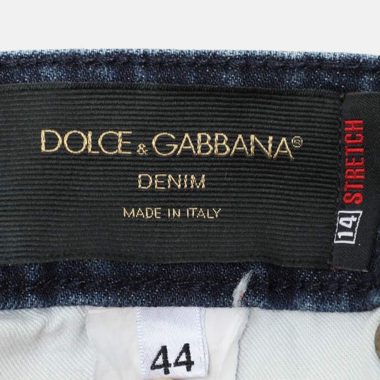 Pre Owned Dolce & Gabbana Blue Cotton Plaque Jeans XS