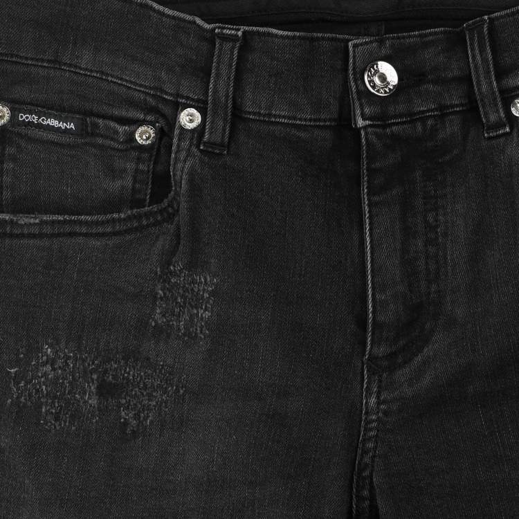مملوكة مسبقًا Dolce & Gabbana Black Cotton Ripped Skinny Jeans S