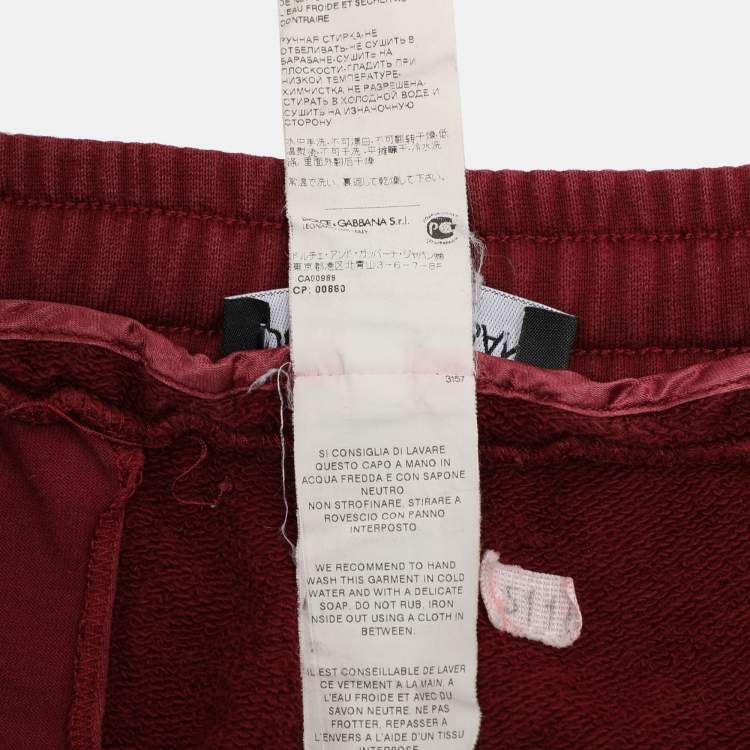 Pre Owned Dolce & Gabbana Burgundy Cotton Drawstring Track Pants XS