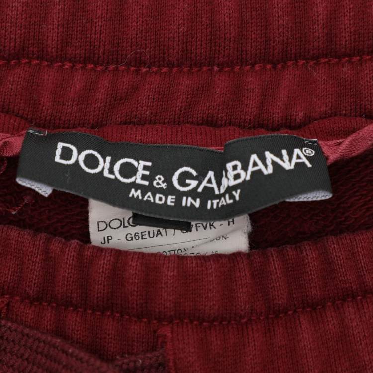 Pre Owned Dolce & Gabbana Burgundy Cotton Drawstring Track Pants XS