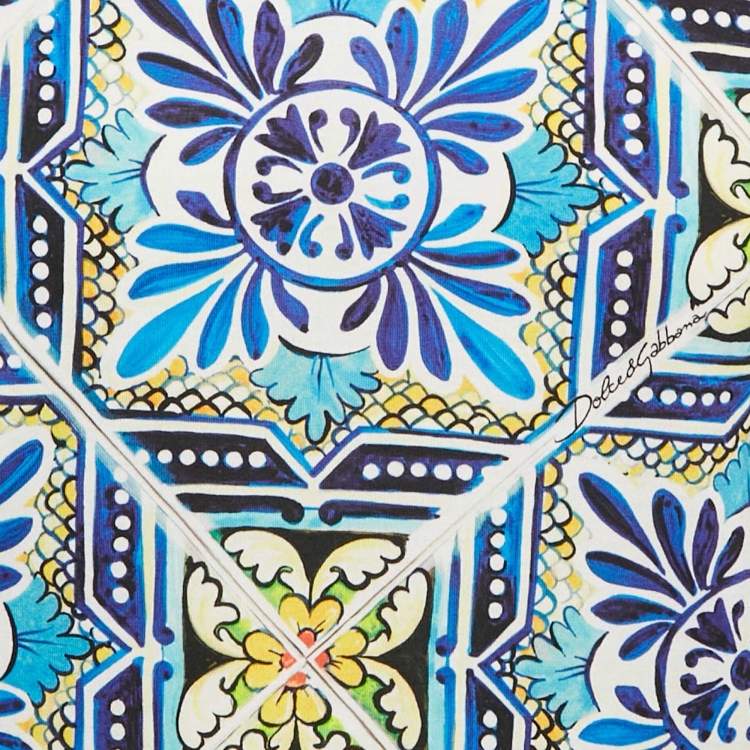 Pre Owned Dolce & Gabbana Blue Majolica Print Jersey Crewneck T-Shirt XS