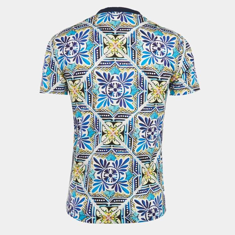 Pre Owned Dolce & Gabbana Blue Majolica Print Jersey Crewneck T-Shirt XS