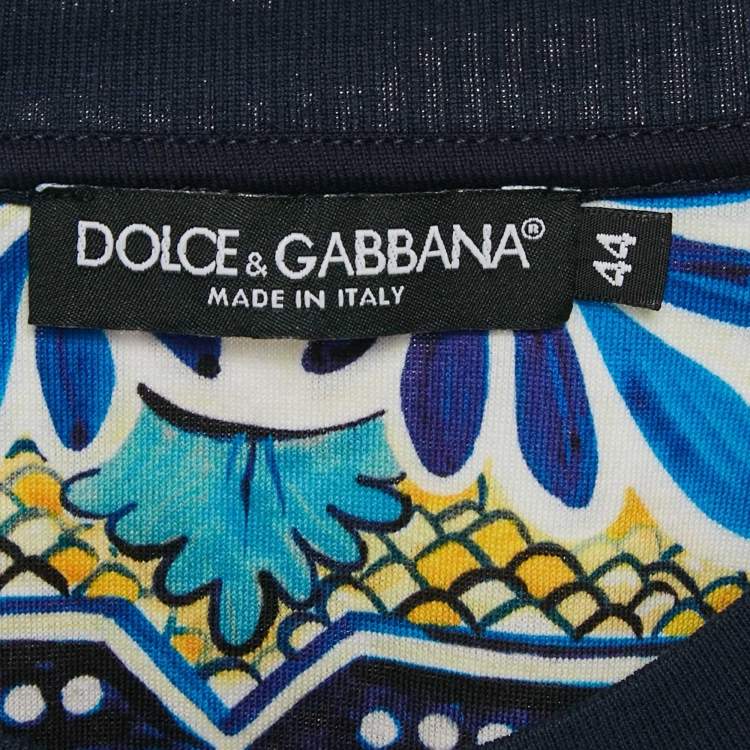 Pre Owned Dolce & Gabbana Blue Majolica Print Jersey Crewneck T-Shirt XS