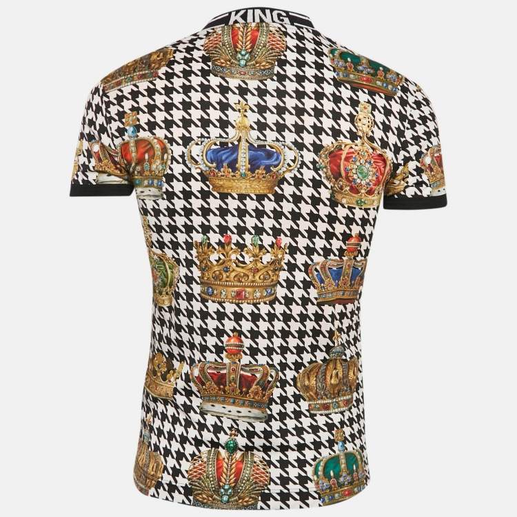 Pre Owned Dolce & Gabbana Black Houndstooth and Crown Print Jersey T-Shirt XS