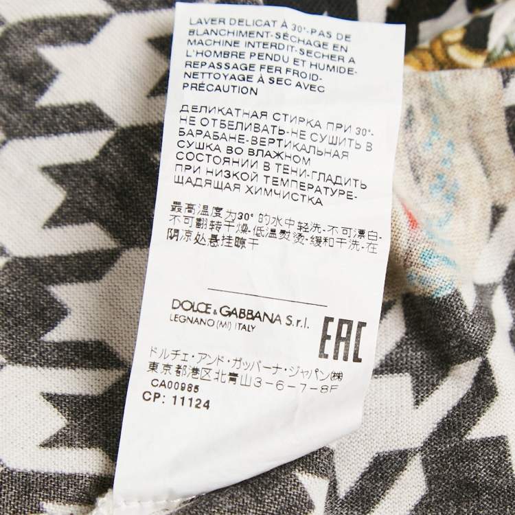 Pre Owned Dolce & Gabbana Black Houndstooth and Crown Print Jersey T-Shirt XS