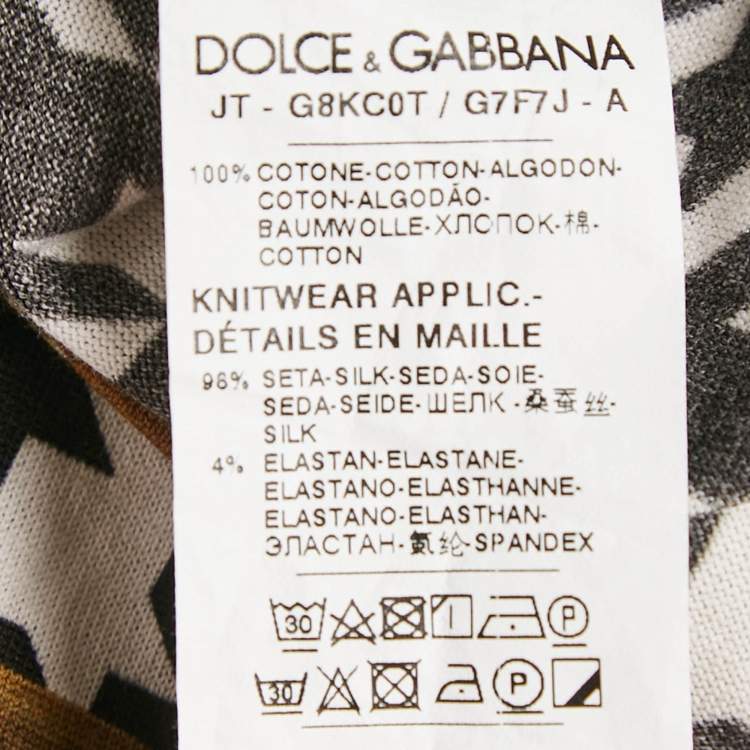 Pre Owned Dolce & Gabbana Black Houndstooth and Crown Print Jersey T-Shirt XS