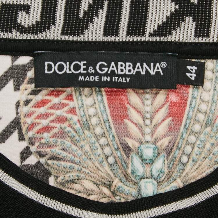 Pre Owned Dolce & Gabbana Black Houndstooth and Crown Print Jersey T-Shirt XS