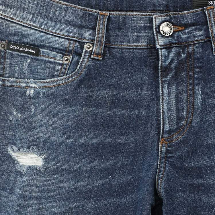 Pre Owned Dolce & Gabbana Blue Denim Skinny Ripped Jeans XS