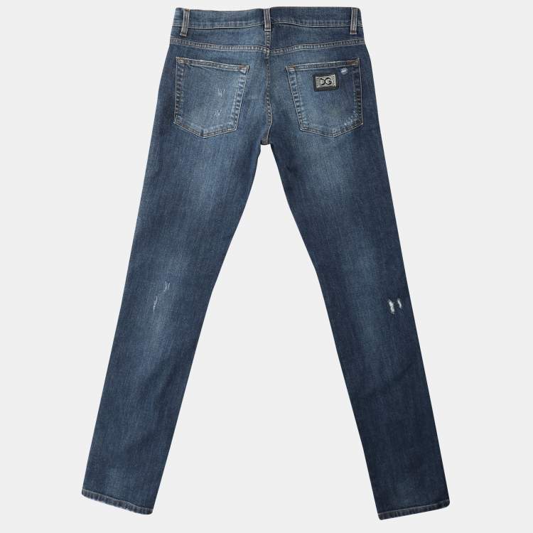 Pre Owned Dolce & Gabbana Blue Denim Skinny Ripped Jeans XS