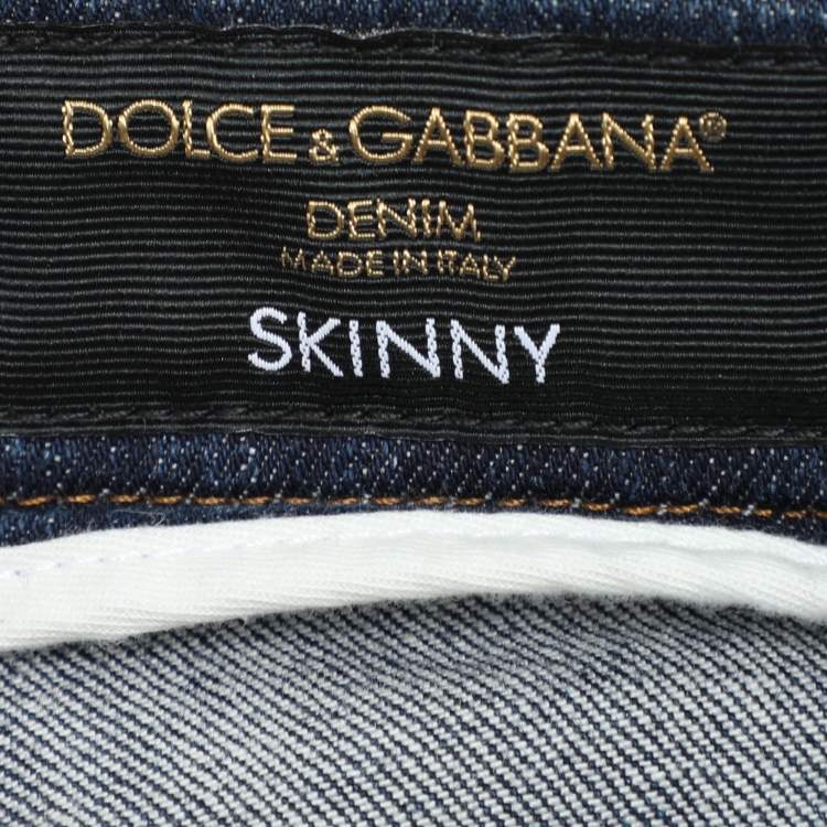 Pre Owned Dolce & Gabbana Blue Denim Skinny Ripped Jeans XS