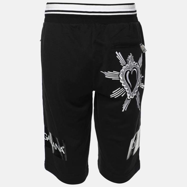 Pre Owned Dolce & Gabbana Black Cotton Heart Embroidered  Drawstring Shorts S
