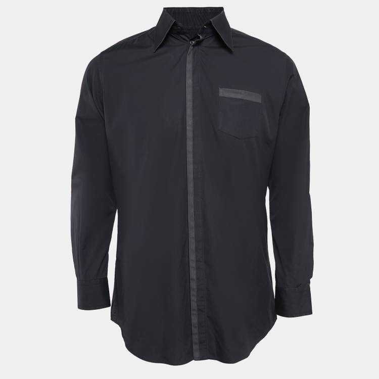 Pre Owned Dolce & Gabbana Gold Navy Blue Cotton Long Sleeve Shirt L