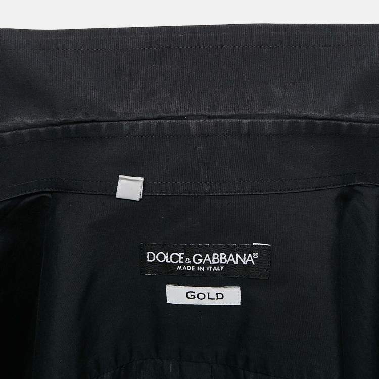 Pre Owned Dolce & Gabbana Gold Navy Blue Cotton Long Sleeve Shirt L