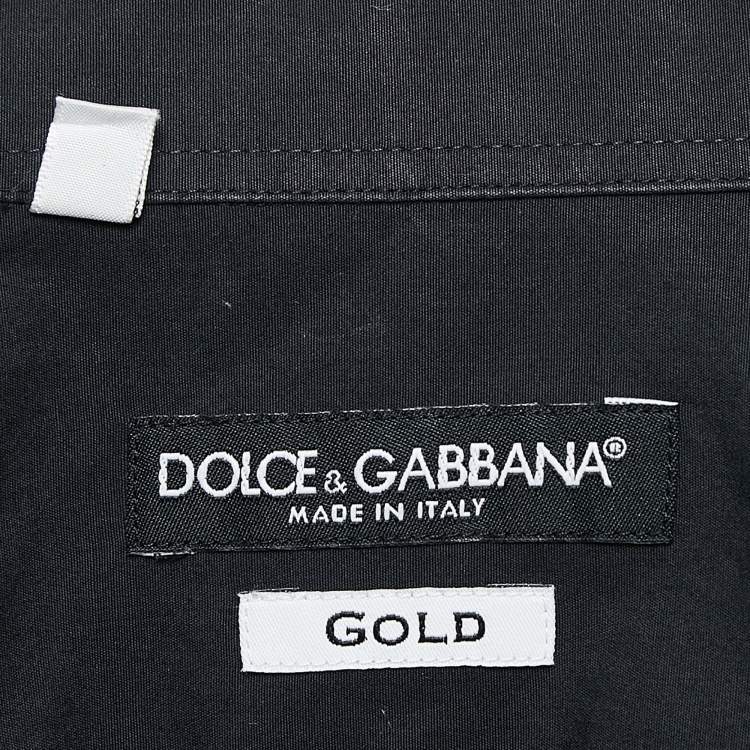 Pre Owned Dolce & Gabbana Gold Navy Blue Cotton Long Sleeve Shirt L