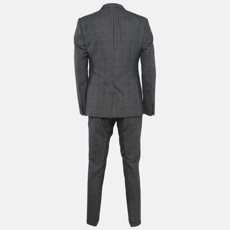 Pre Owned Dolce & Gabbana Grey Plaid Wool Tailored 3 pc Suit Set L