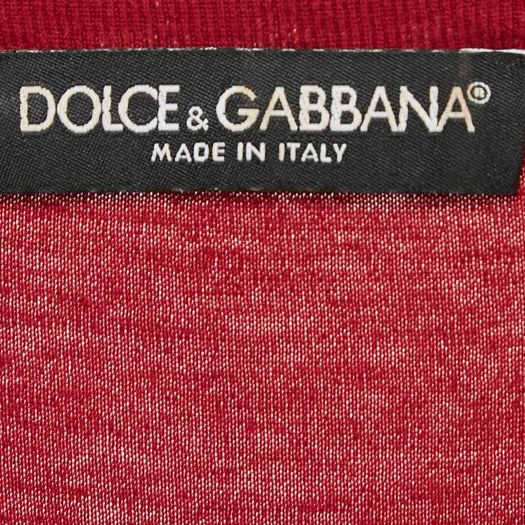 Pre Owned Dolce & Gabbana Dark Red Logo Print Cotton T-Shirt S