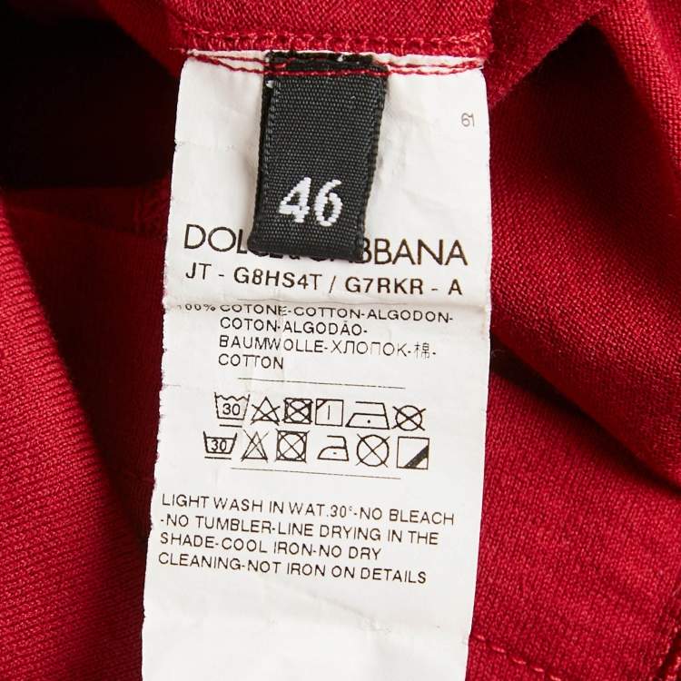 Pre Owned Dolce & Gabbana Dark Red Logo Print Cotton T-Shirt S