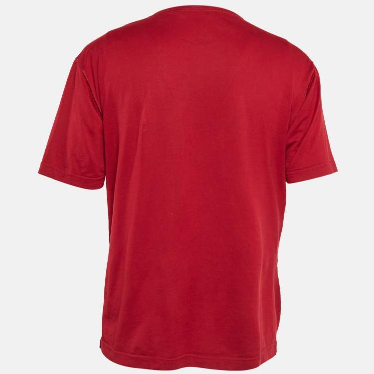 Pre Owned Dolce & Gabbana Dark Red Logo Print Cotton T-Shirt S