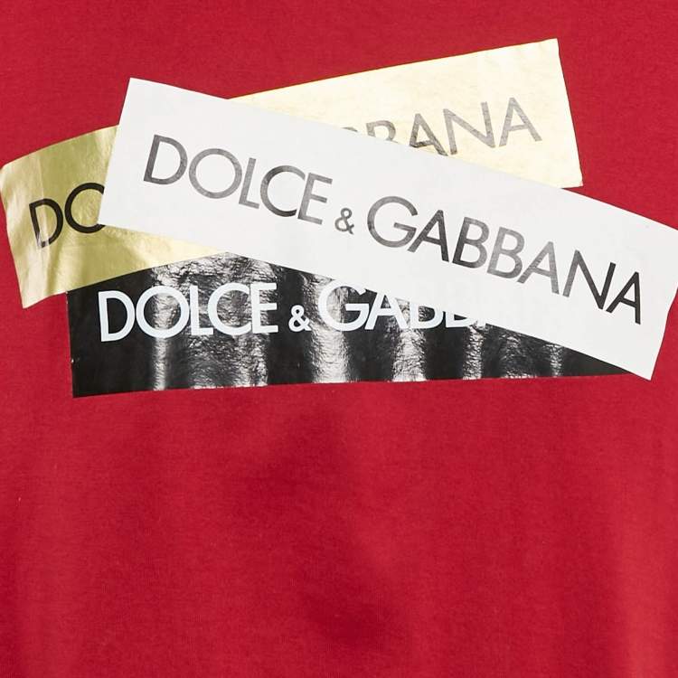 Pre Owned Dolce & Gabbana Dark Red Logo Print Cotton T-Shirt S