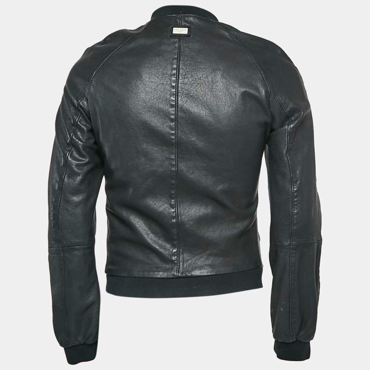 Pre Owned Dolce & Gabbana Black Leather Zip-Up Jacket M