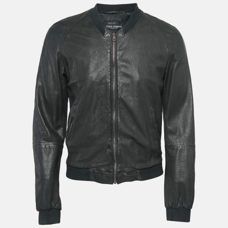 Dolce & Gabbana Black Leather Bomber Jacket L Dolce
