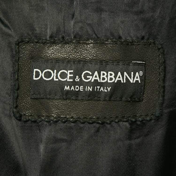 Pre Owned Dolce & Gabbana Black Leather Bomber Jacket L