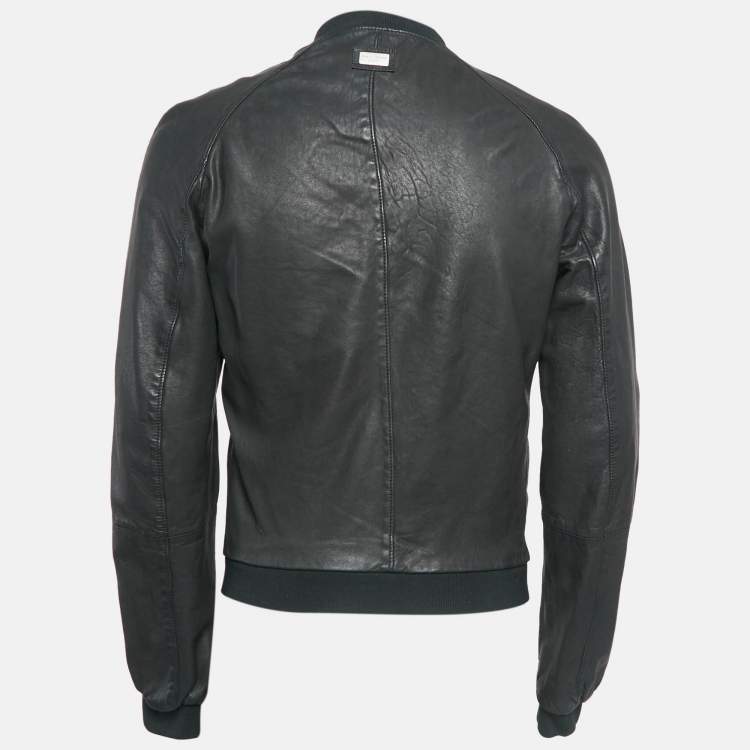 Pre Owned Dolce & Gabbana Black Leather Bomber Jacket L