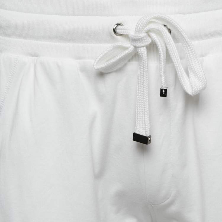 Pre Owned Dolce & Gabbana White Logo Plaque Jersey Side Strip Detail Pants L