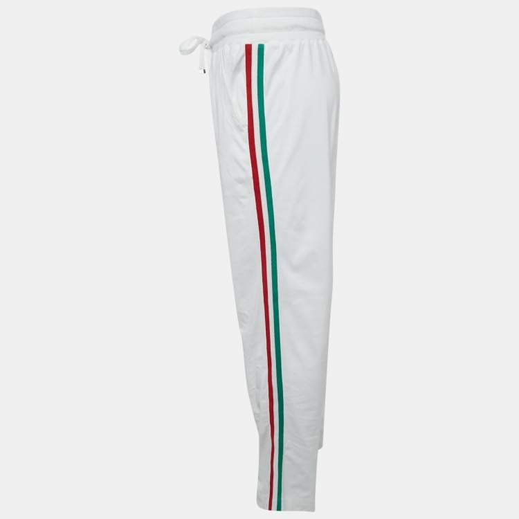 Pre Owned Dolce & Gabbana White Logo Plaque Jersey Side Strip Detail Pants L