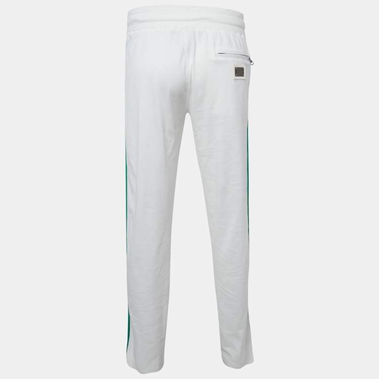 Pre Owned Dolce & Gabbana White Logo Plaque Jersey Side Strip Detail Pants L