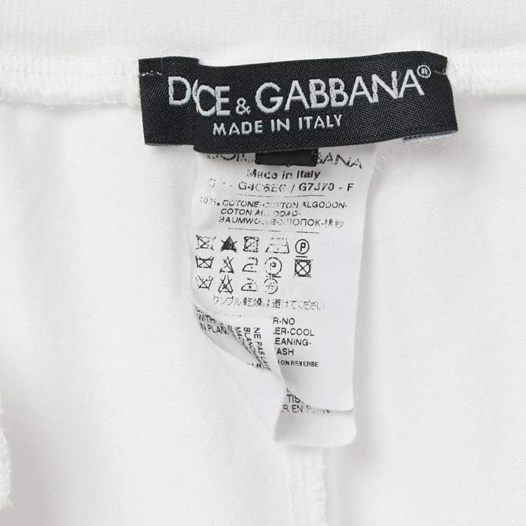 Pre Owned Dolce & Gabbana White Logo Plaque Jersey Side Strip Detail Pants L