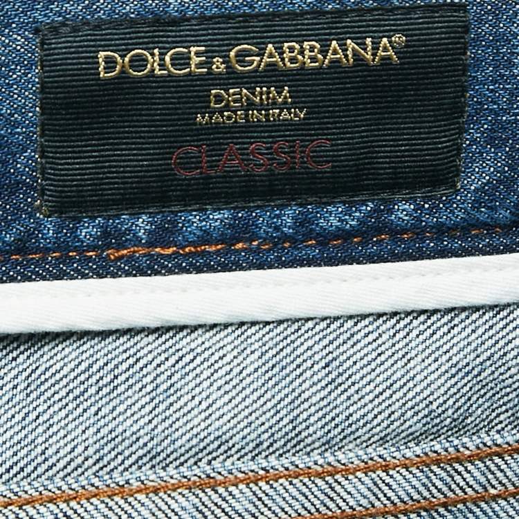 Pre Owned Dolce & Gabbana Blue Heart Applique Ripped Denim Classic Jeans XL Waist 36"