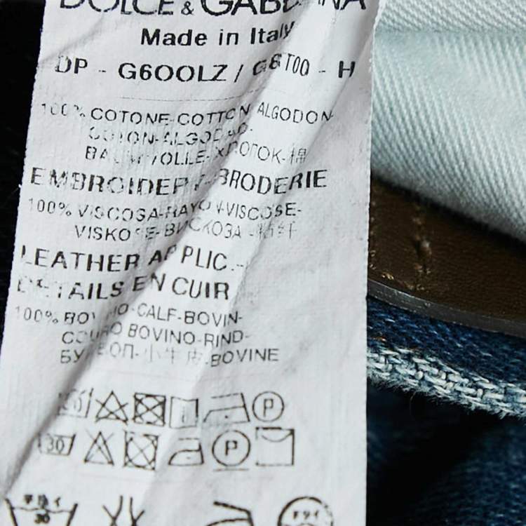 Pre Owned Dolce & Gabbana Navy Blue Angel Applique Denim Ripped Jeans M Waist 34"