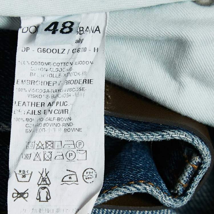 Pre Owned Dolce & Gabbana Navy Blue Angel Applique Denim Ripped Jeans M Waist 34"