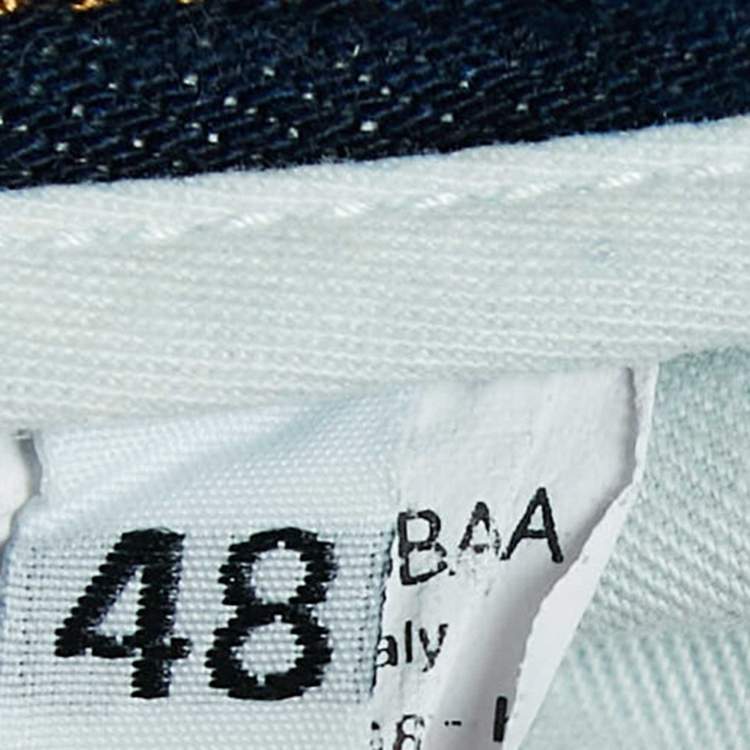 Pre Owned Dolce & Gabbana Navy Blue Angel Applique Denim Ripped Jeans M Waist 34"