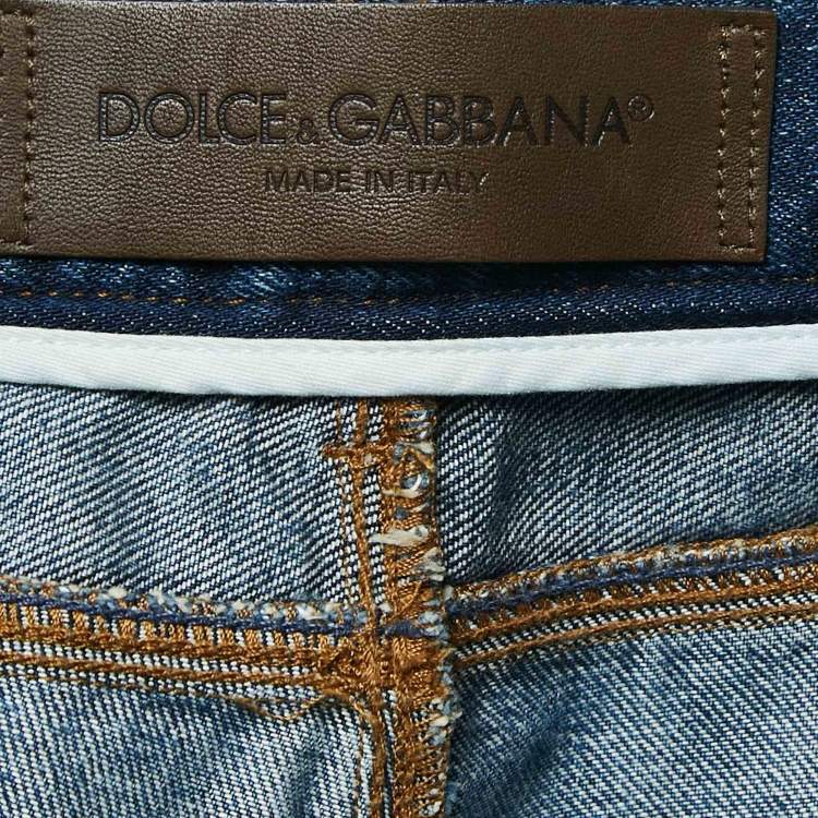 Pre Owned Dolce & Gabbana Navy Blue Angel Applique Denim Ripped Jeans M Waist 34"