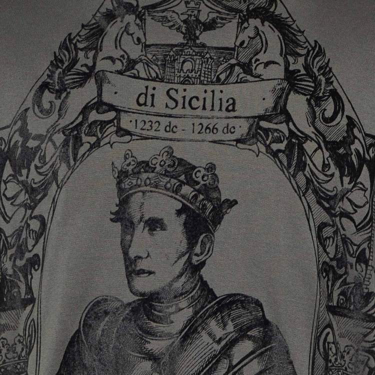 مملوكة مسبقًا Dolce & Gabbana Charcoal Grey Flock Print Cotton T-Shirt L