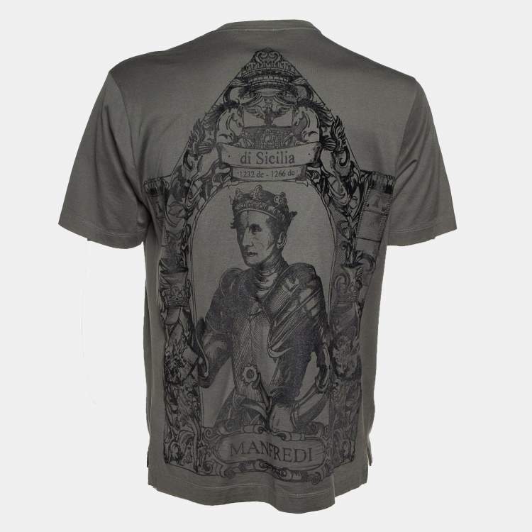 مملوكة مسبقًا Dolce & Gabbana Charcoal Grey Flock Print Cotton T-Shirt L