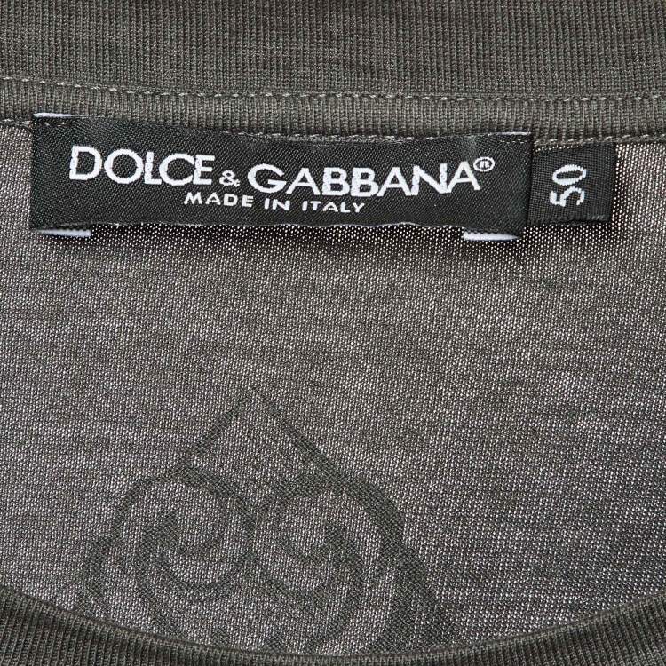 مملوكة مسبقًا Dolce & Gabbana Charcoal Grey Flock Print Cotton T-Shirt L