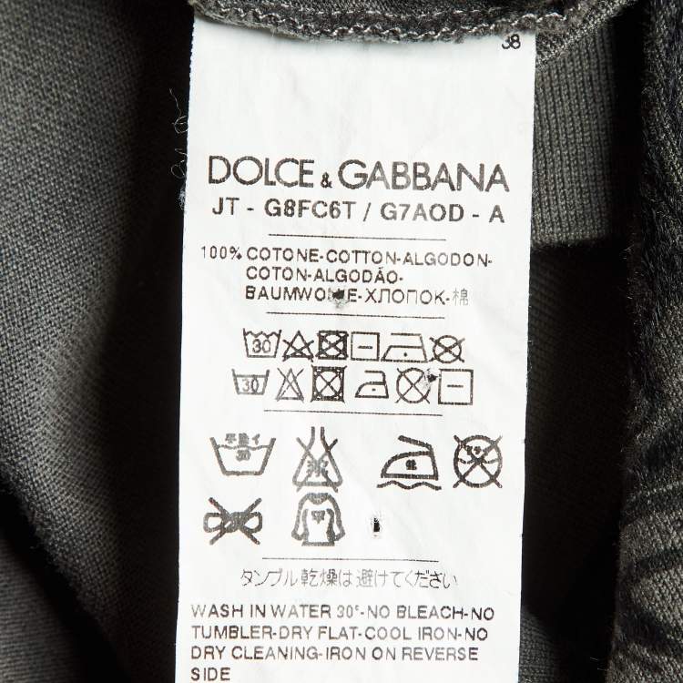 مملوكة مسبقًا Dolce & Gabbana Charcoal Grey Flock Print Cotton T-Shirt L