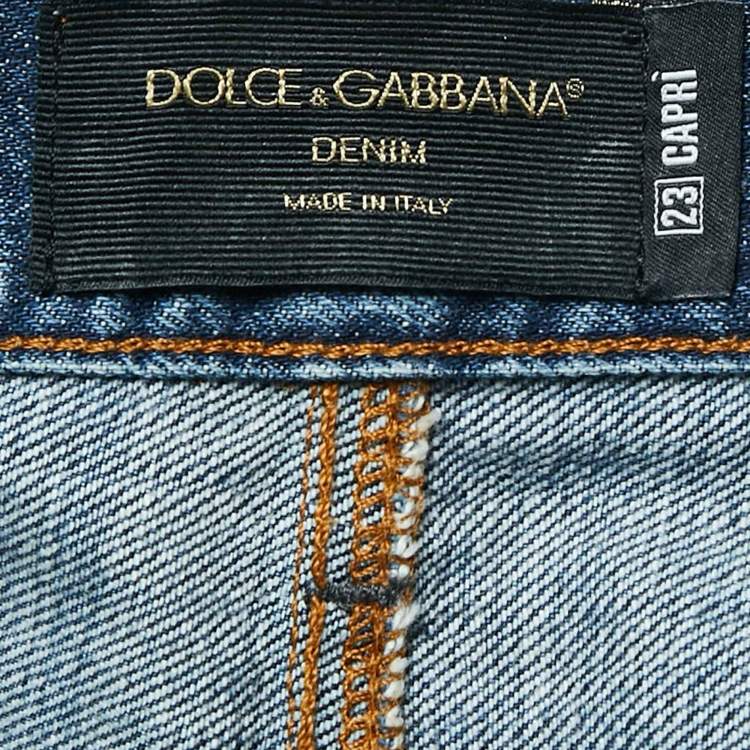 Pre Owned Dolce & Gabbana Blue Faded Denim Distressed Jeans M Waist 34"