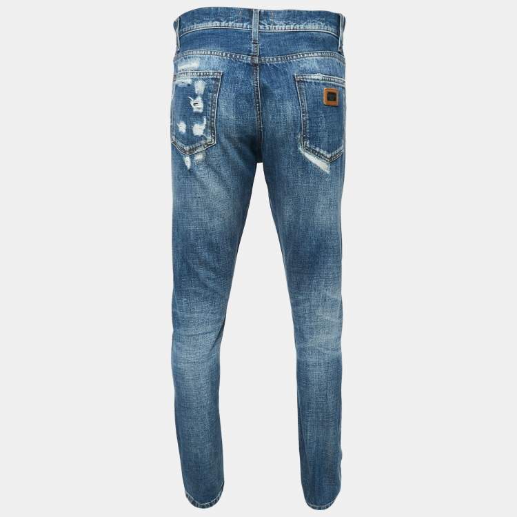 Pre Owned Dolce & Gabbana Blue Faded Denim Distressed Jeans M Waist 34"