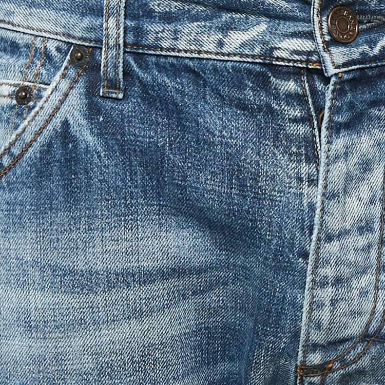 Pre Owned Dolce & Gabbana Blue Faded Denim Distressed Jeans M Waist 34"