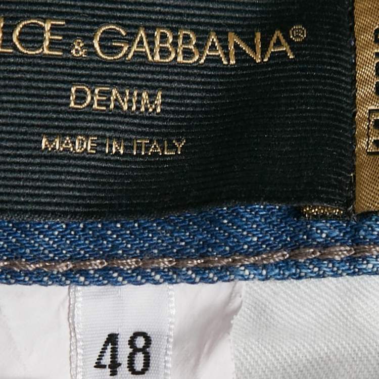 Pre Owned Dolce & Gabbana Blue Bird Applique Denim Ripped Jeans M Waist 32"