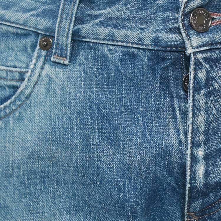 Pre Owned Dolce & Gabbana Blue Bird Applique Denim Ripped Jeans M Waist 32"