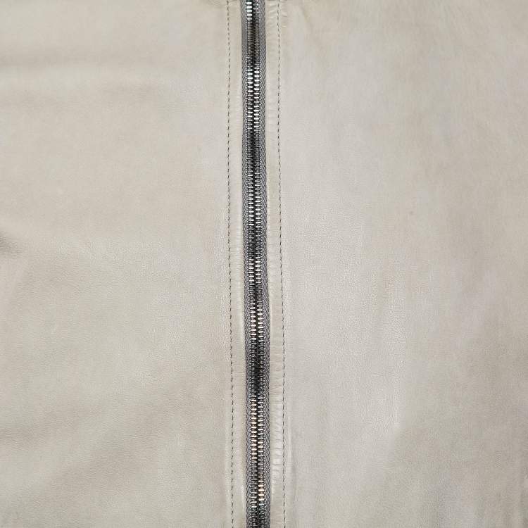 Pre Owned Dolce & Gabbana Green Leather Zip-Up Bomber Jacket L